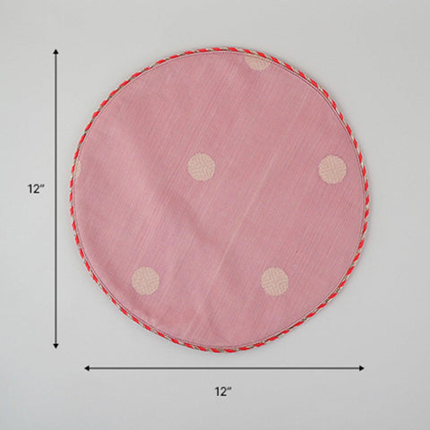 Chanderi Handwoven Mat Set of 2 - Round (Pink/Yellow) - Eyaas