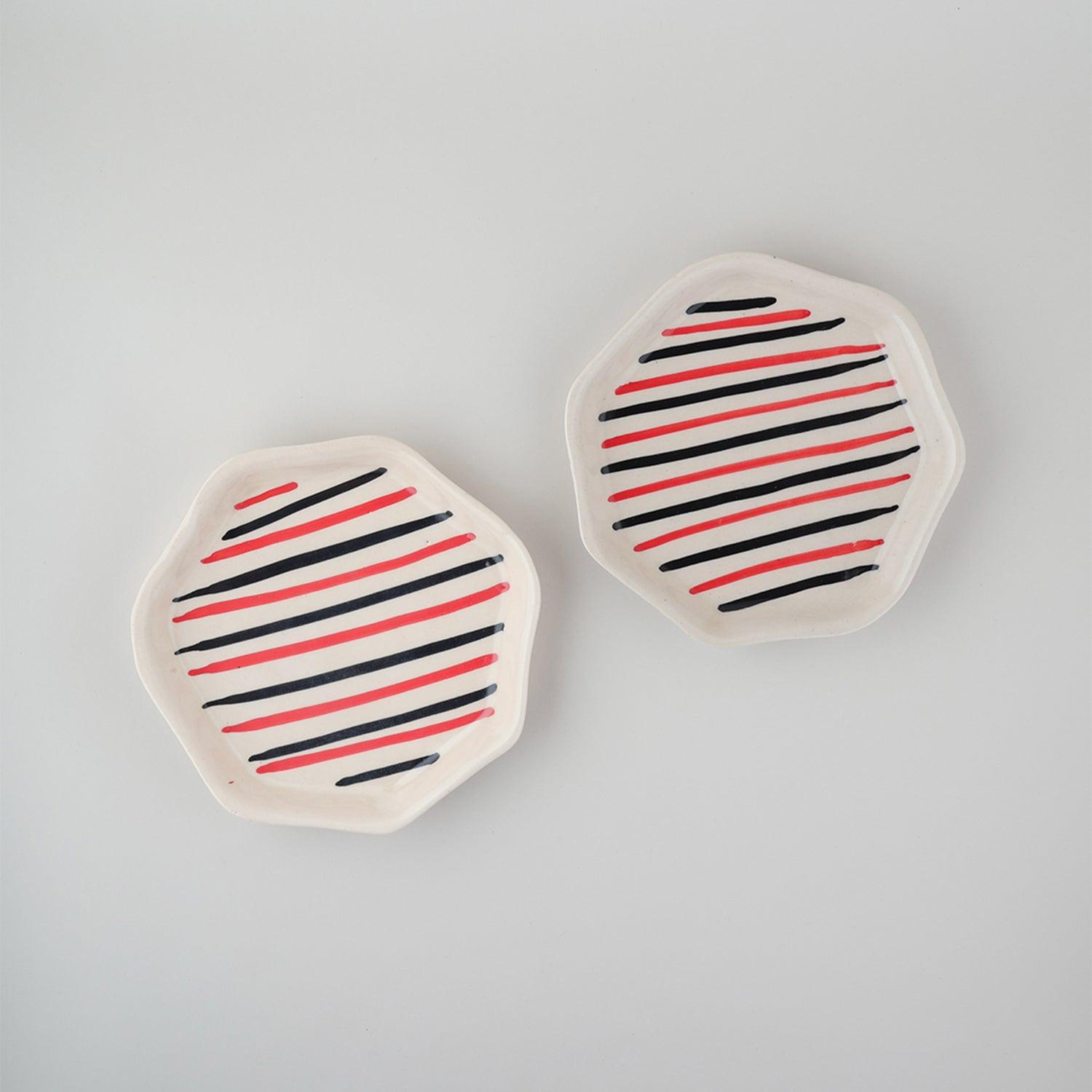 Hexagonal Hand-Painted Ceramic Snack Plates Set of 2 - Eyaas