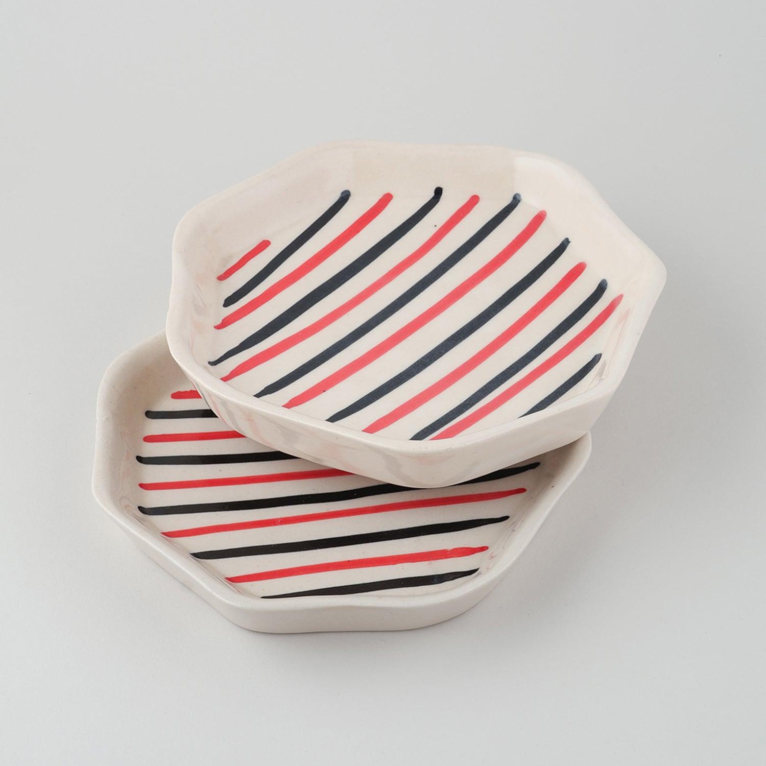 Hexagonal Hand-Painted Ceramic Snack Plates Set of 2 - Eyaas