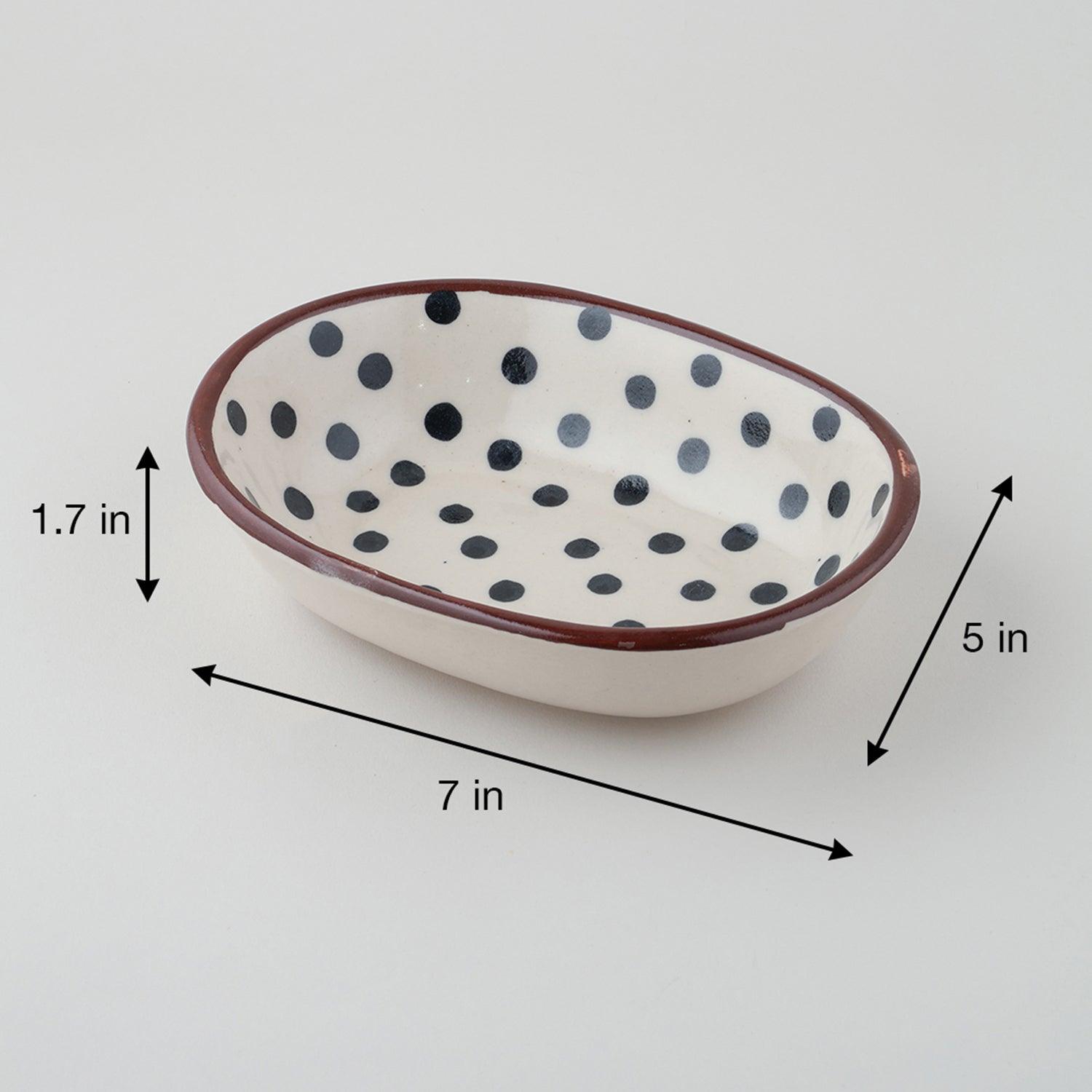 Polka Dot Ceramic Deep Dish Bowls Set of 2 (White & Black) - Eyaas