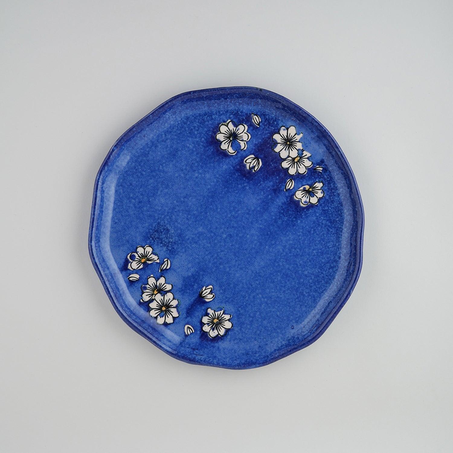 Hand-Painted Ceramic Glossy Dinner Plates Set of 2 (Blue) - Eyaas