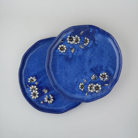 Daisy Ceramic Dinner Plates Set of 2 (Blue) - Eyaas