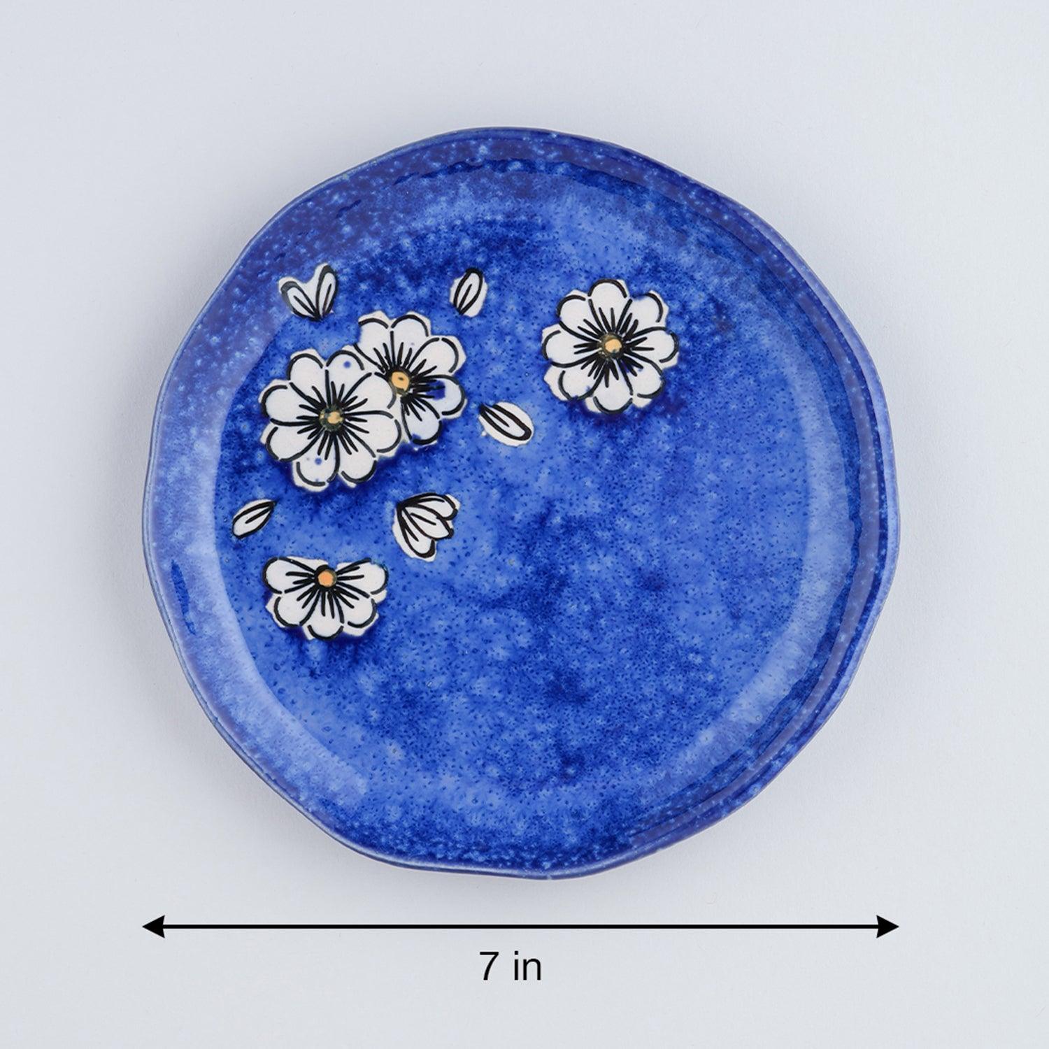 Hand-Painted Ceramic Quarter Plates Set of 2 (Blue) - Eyaas
