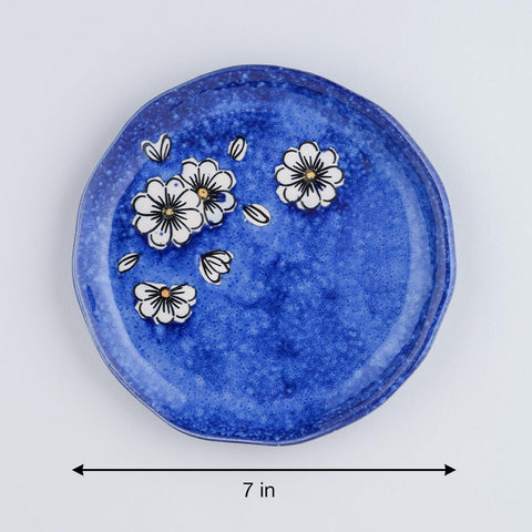 Daisy Ceramic Quarter Plates Set of 2 (Blue) - Eyaas
