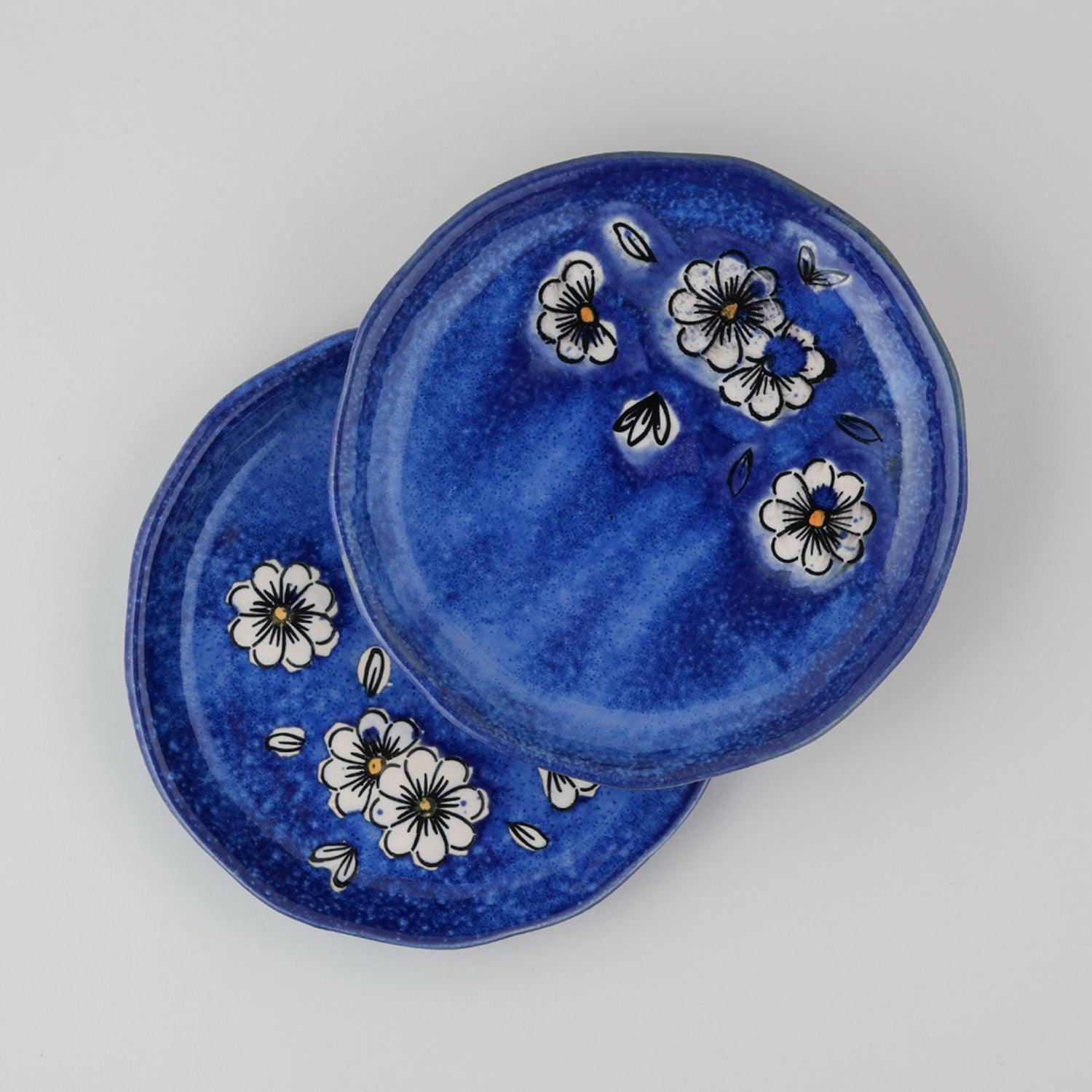 Hand-Painted Ceramic Quarter Plates Set of 2 (Blue) - Eyaas