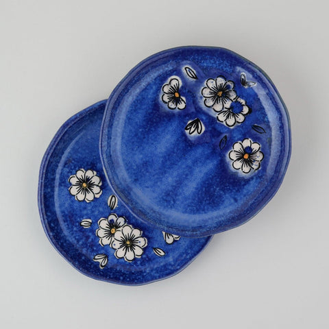 Daisy Ceramic Quarter Plates Set of 2 (Blue) - Eyaas