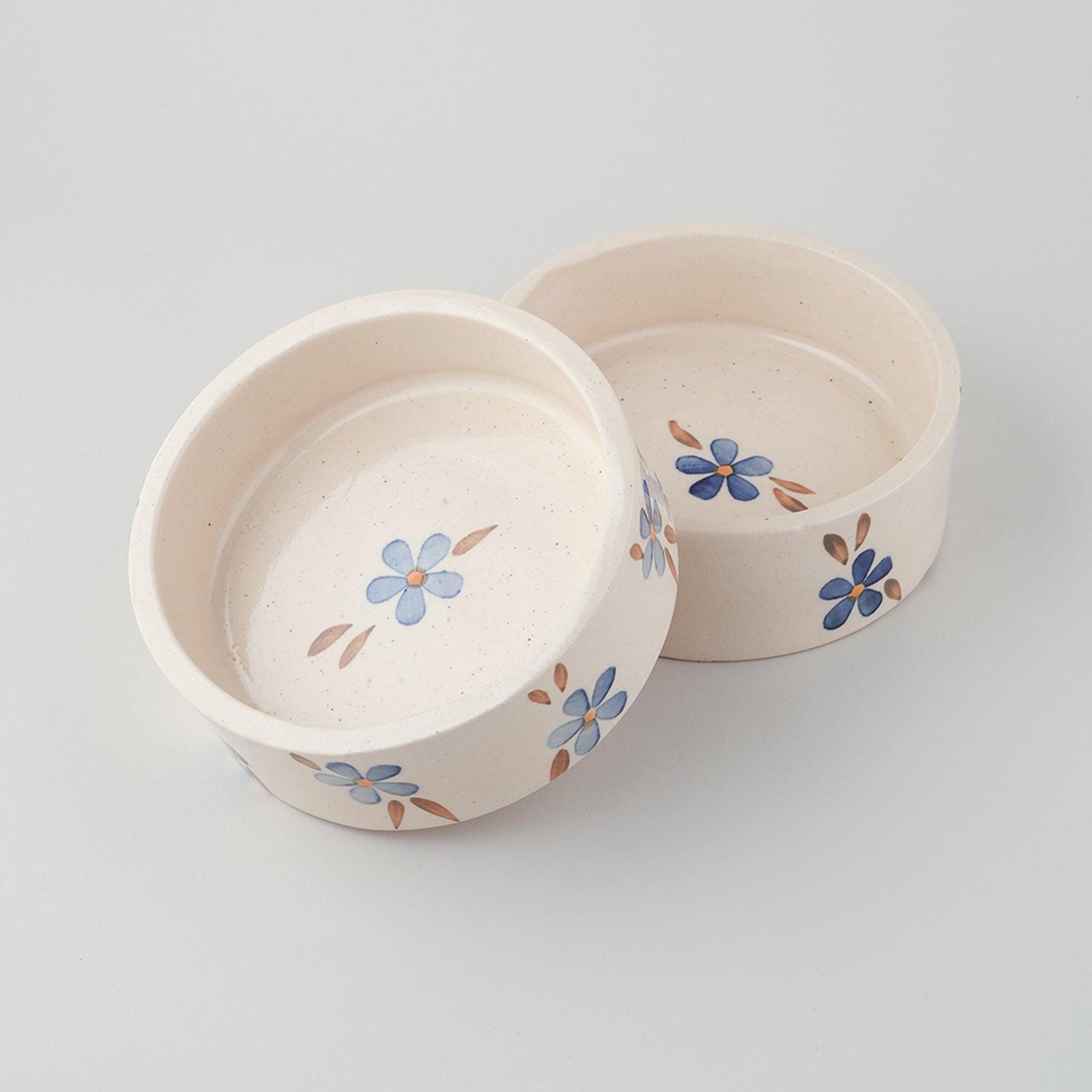 Floral Hand-Painted Ceramic Cereal Bowls Set of 2 (Off-White) - Eyaas