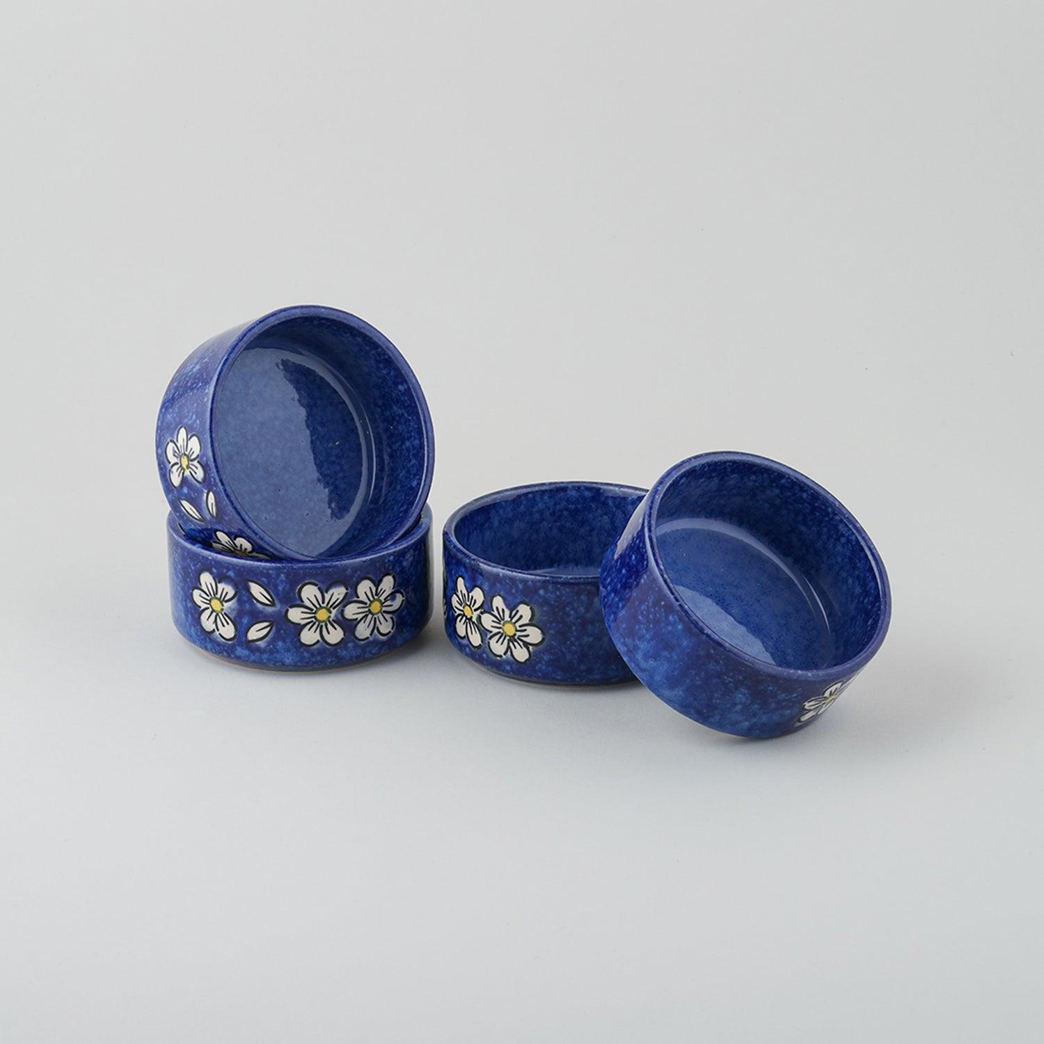 Hand-Painted Ceramic Small Bowls Set of 4 (Blue) - Eyaas