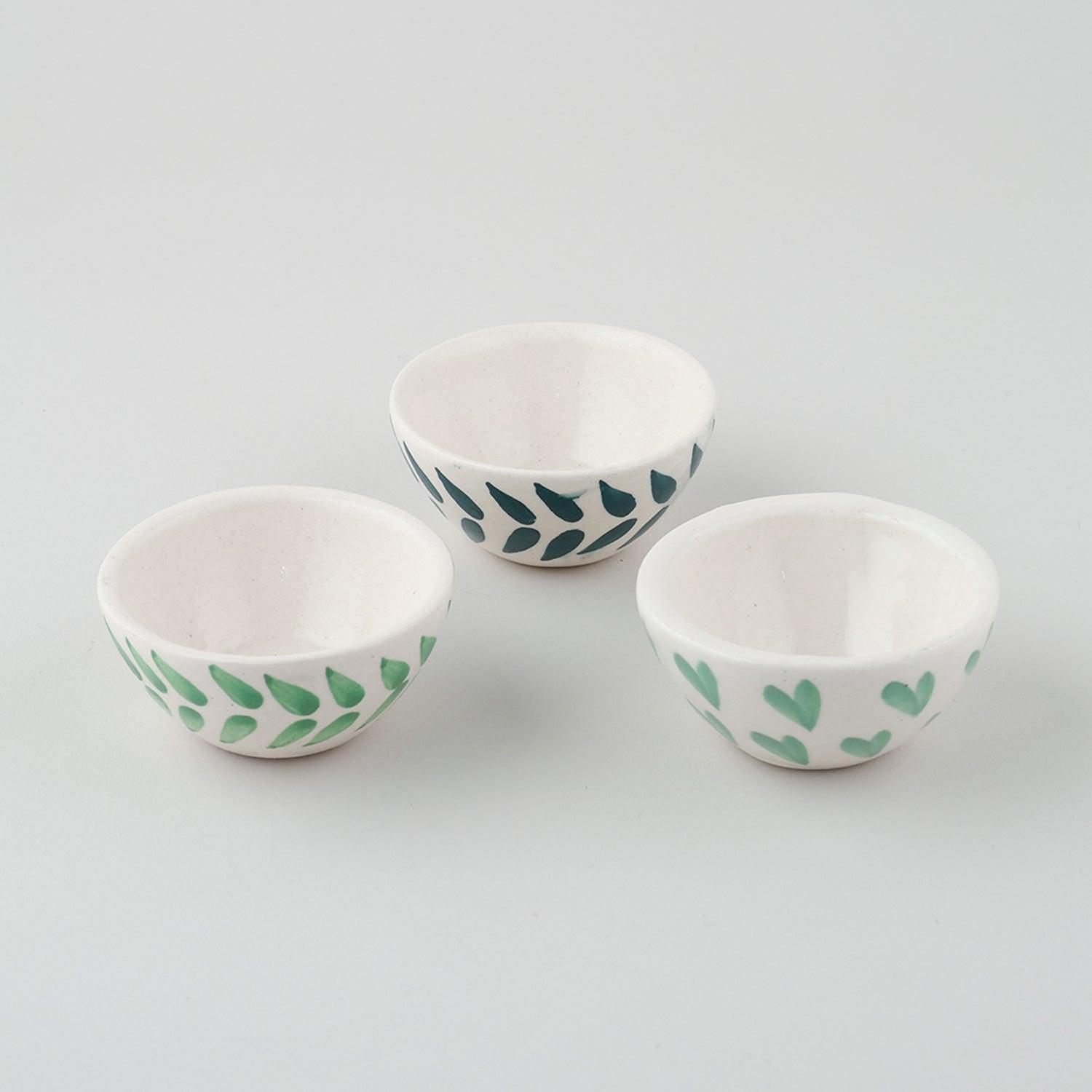 Round Ceramic Dip Bowls Set of 3 (Green, & Blue) - Eyaas