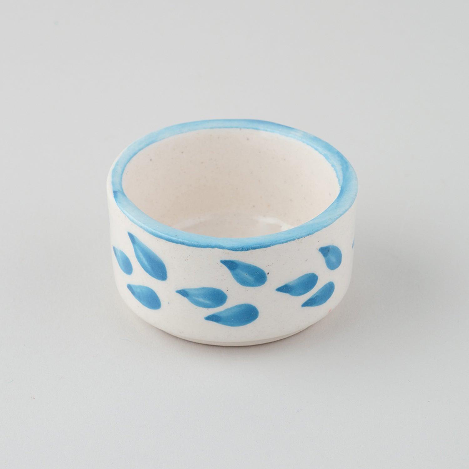 Round Ceramic Dip Bowls Set of 3 (White & Blue) - Eyaas