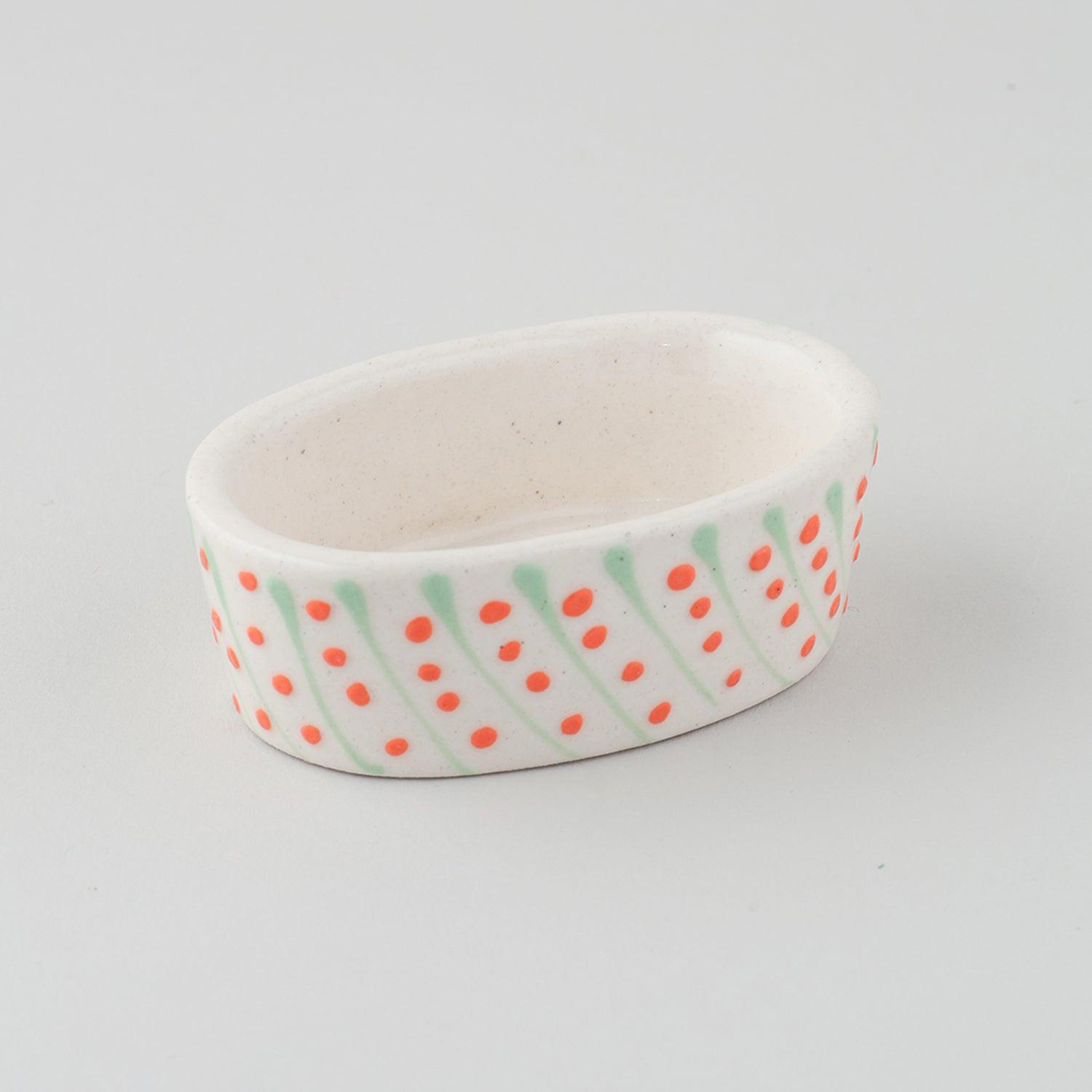 Hand-Painted Ceramic Oval Dip Bowls Set of 4 (Peach, & Blue) - Eyaas