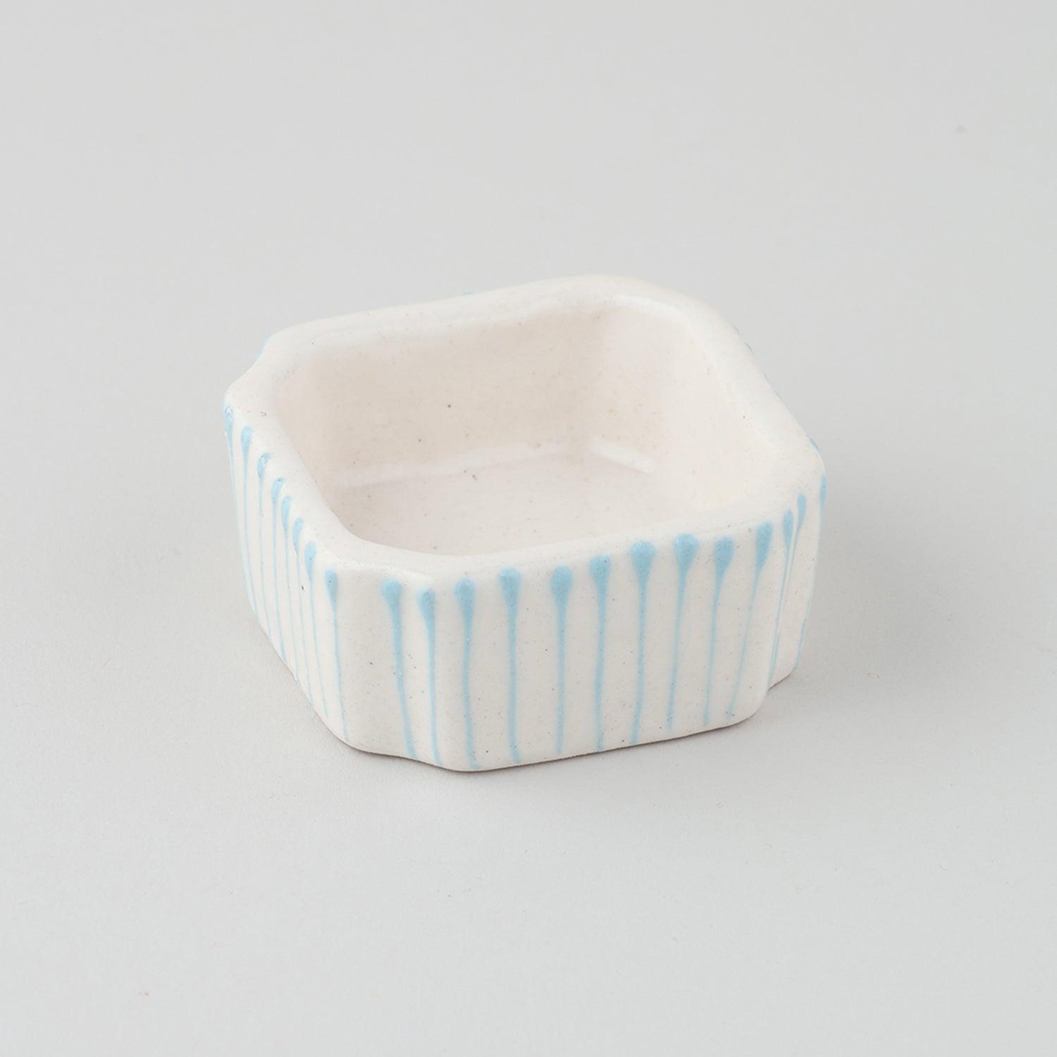 Square Ceramic Dip Bowls Set of 2 (White & Blue) - Eyaas
