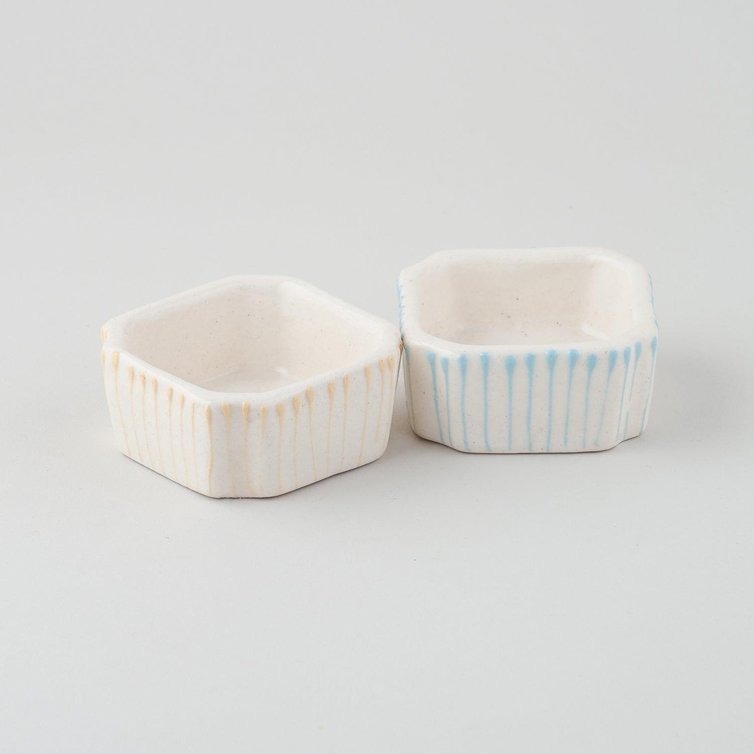 Square Ceramic Dip Bowls Set of 2 (White & Blue) - Eyaas