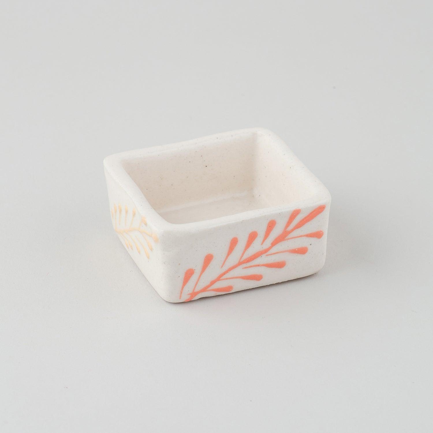 Square Ceramic Dip Bowls Set of 3 (White & Peach) - Eyaas