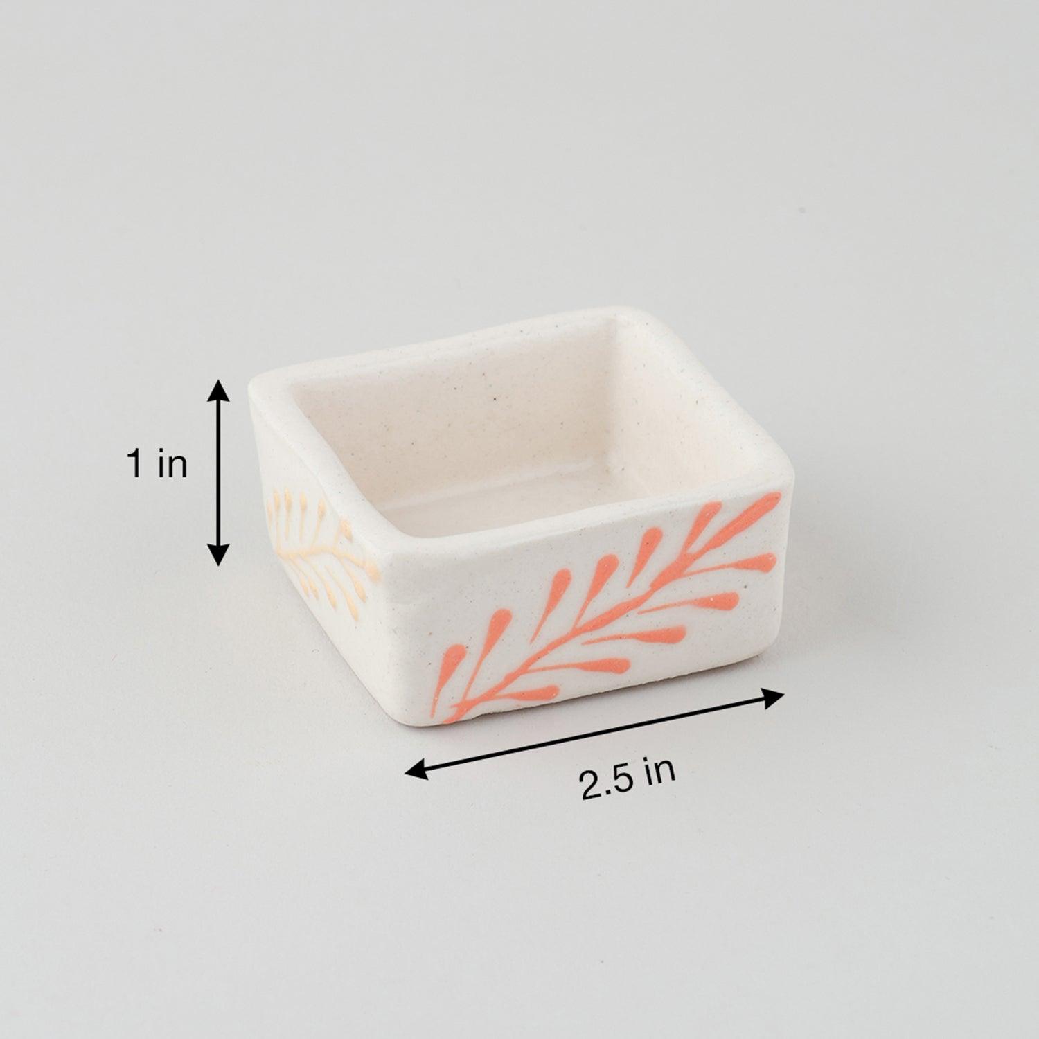 Square Ceramic Dip Bowls Set of 3 (White & Peach) - Eyaas