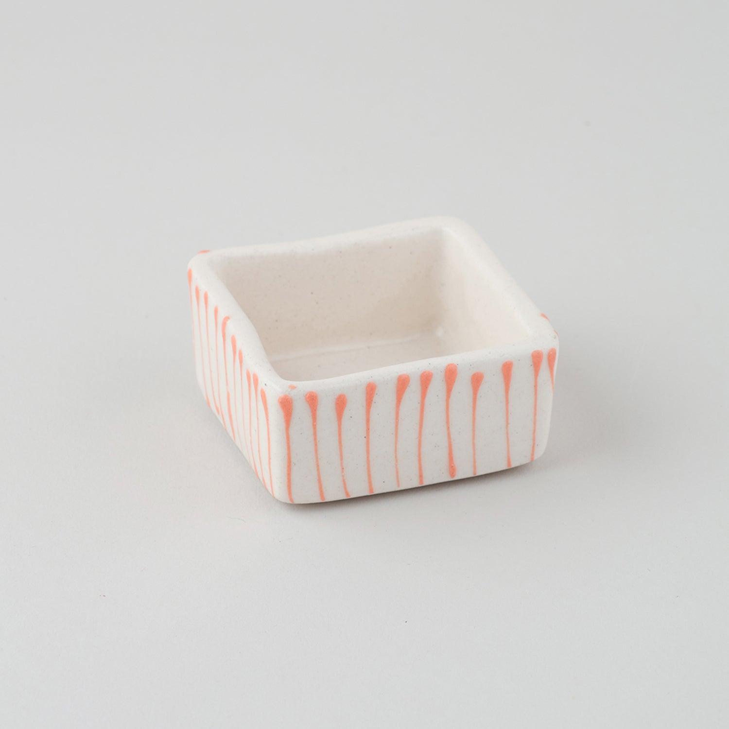 Square Ceramic Dip Bowls Set of 3 (White & Peach) - Eyaas
