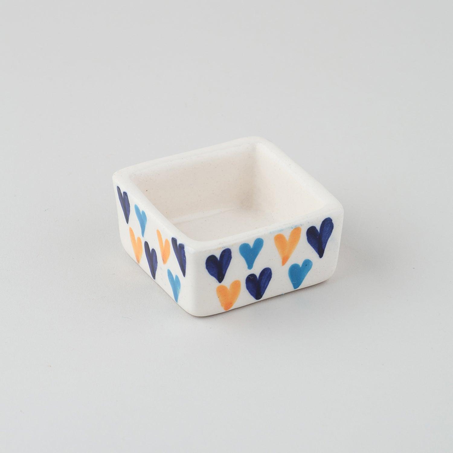 Square Ceramic Dip Bowls Set of 3 (Orange, & Blue) - Eyaas