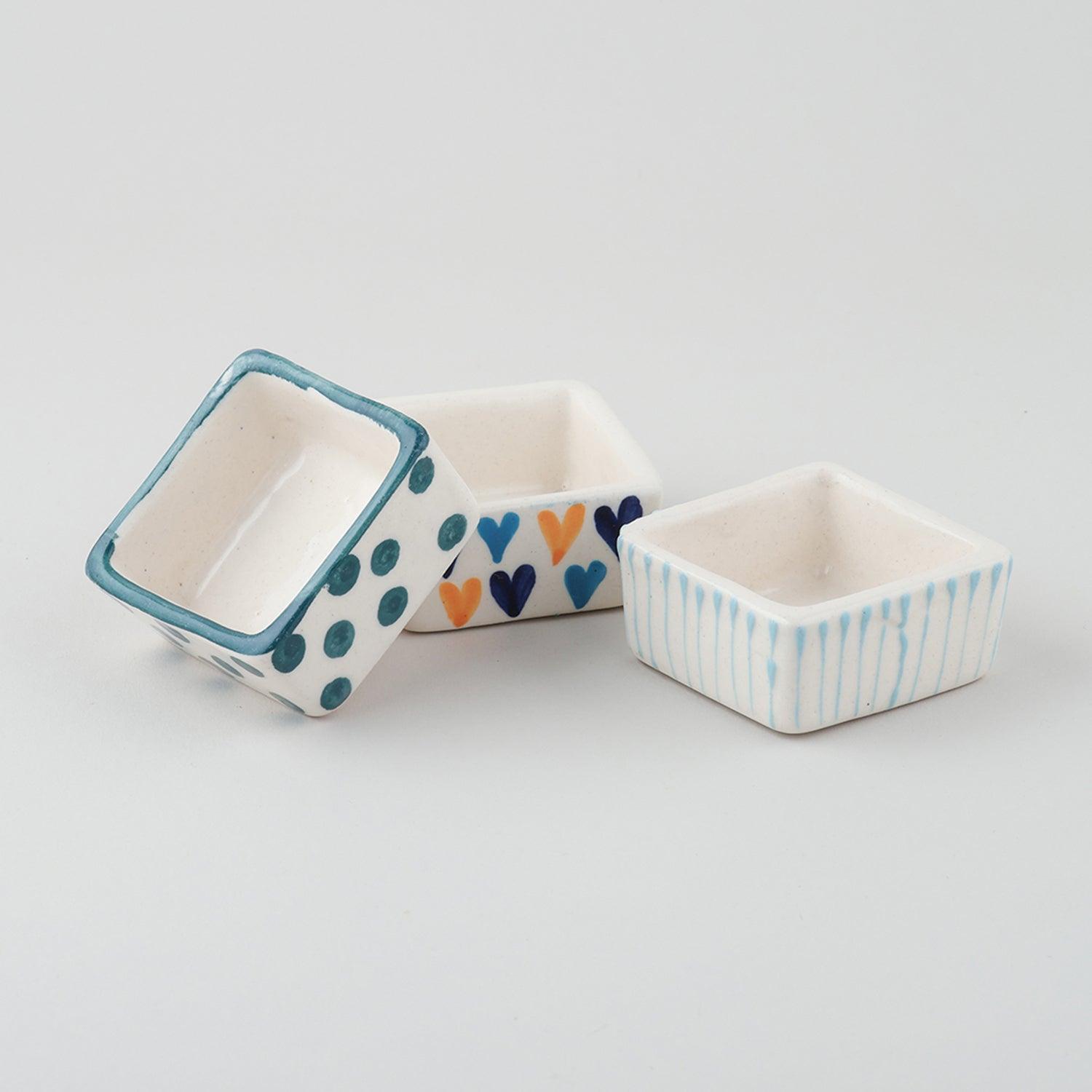Square Ceramic Dip Bowls Set of 3 (Orange, & Blue) - Eyaas