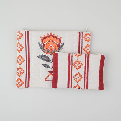 Orange Maroon Quilted Utility Pouches - Set of 2 - Eyaas