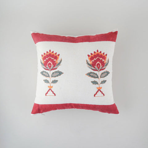 Block-Printed Cushion Cover Pair, Orange & Maroon - Eyaas