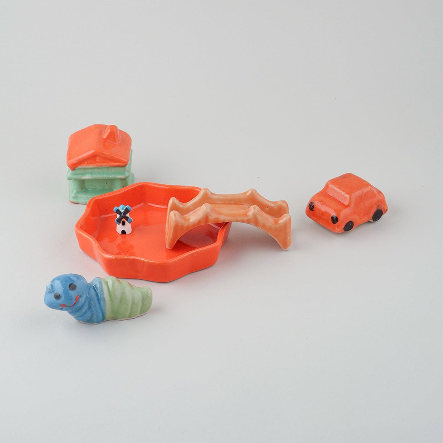 Hand-Painted Ceramic Miniature Garden Accessories Set of 6 - Eyaas