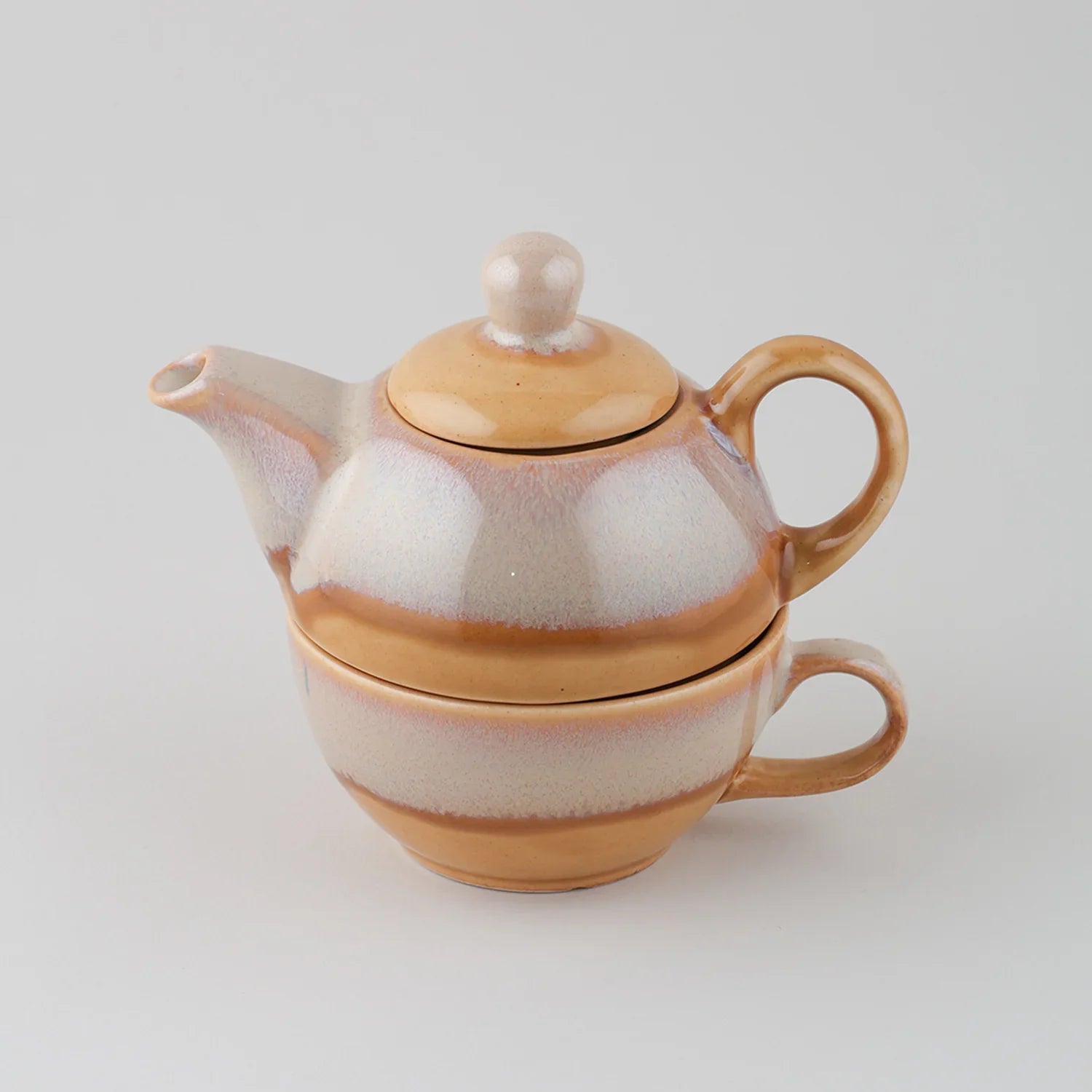 Ochre & Grey Ceramic Kettle with Cup Tea Set