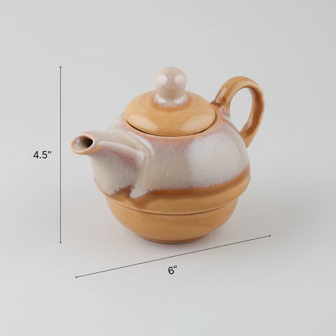 Ochre & Grey Ceramic Kettle with Cup Tea Set - Eyaas