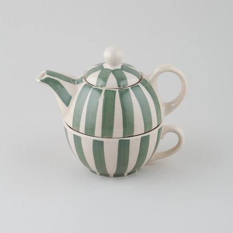 Striped Ceramic Kettle with Cup Tea Set - Eyaas