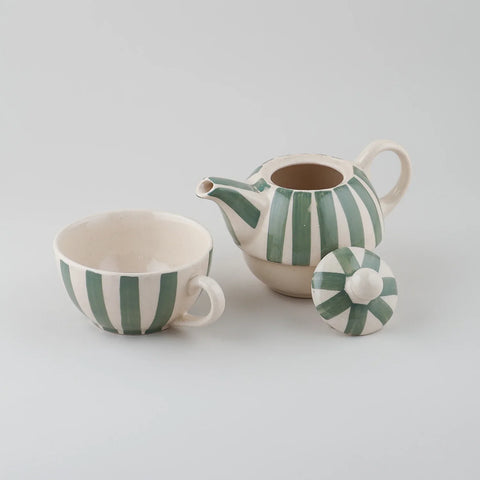 Striped Ceramic Kettle with Cup Tea Set - Eyaas