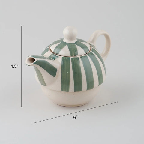 Striped Ceramic Kettle with Cup Tea Set - Eyaas