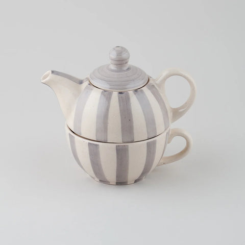 Striped Ceramic Kettle with Cup Tea Set - Eyaas