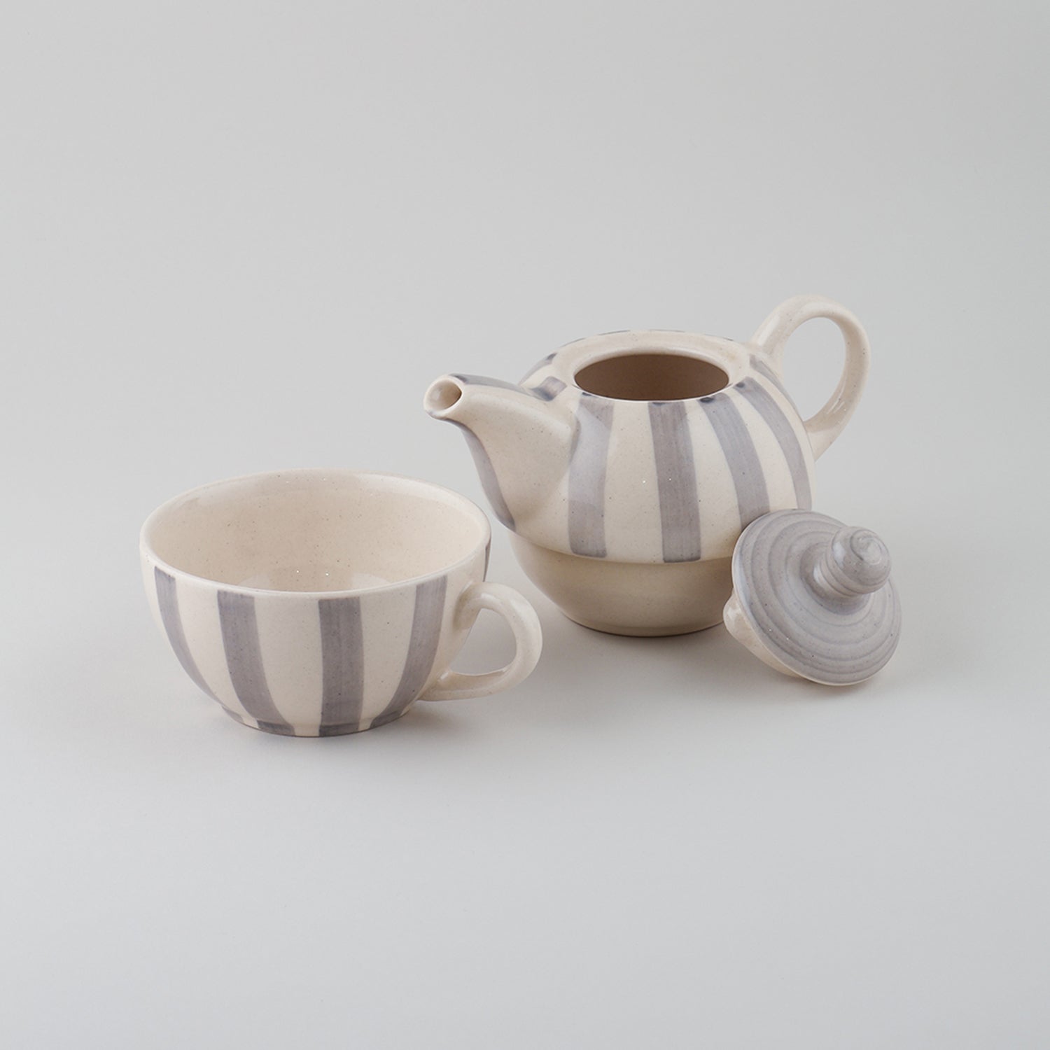 Striped Ceramic Kettle with Cup Tea Set