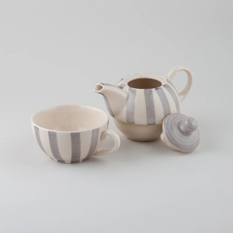 Striped Ceramic Kettle with Cup Tea Set - Eyaas