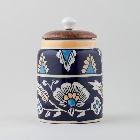 Floral Ceramic Storage Jar with Wooden Lid - Eyaas