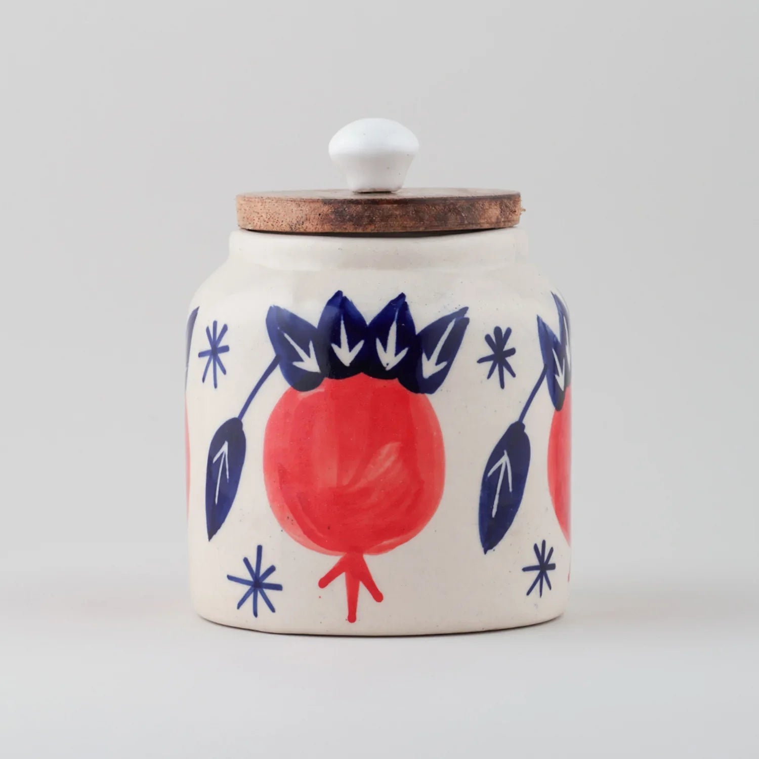 Pomegranate Ceramic Mason Jar with Wooden Lid