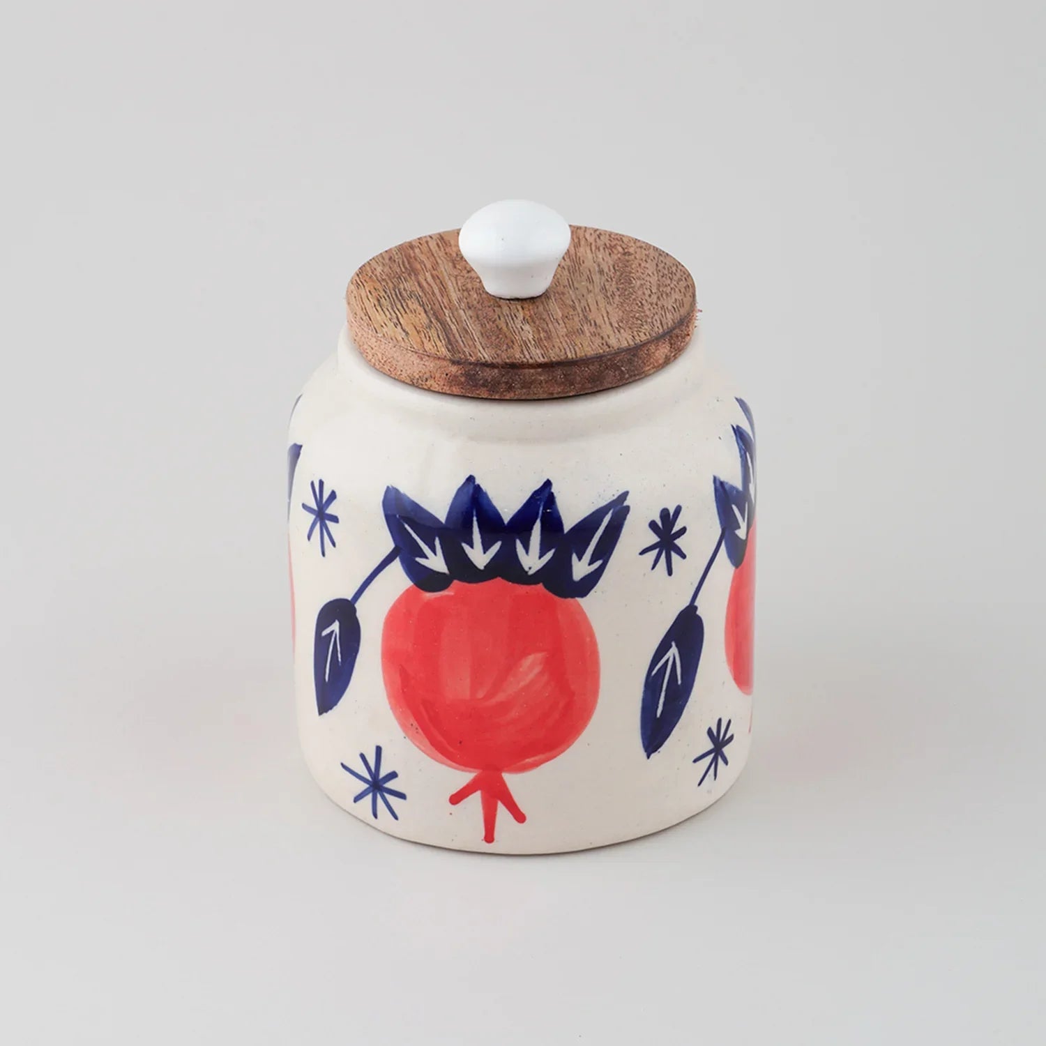 Pomegranate Ceramic Mason Jar with Wooden Lid