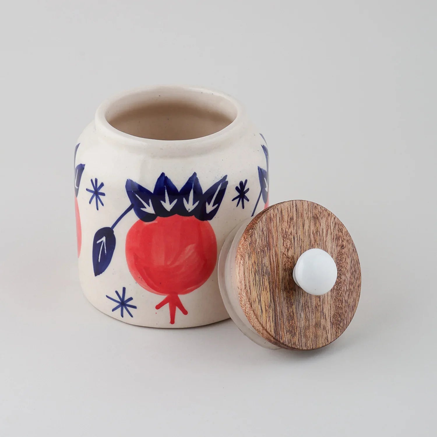 Pomegranate Ceramic Mason Jar with Wooden Lid