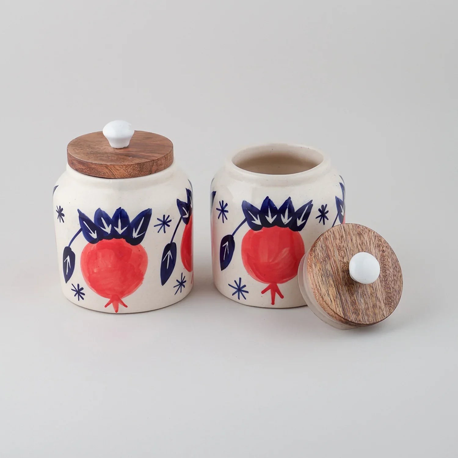 Pomegranate Ceramic Mason Jar with Wooden Lid