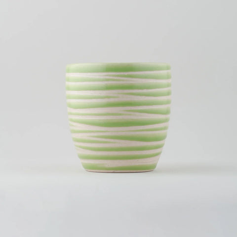 Light Green Striped Ceramic Flower Pot - Eyaas
