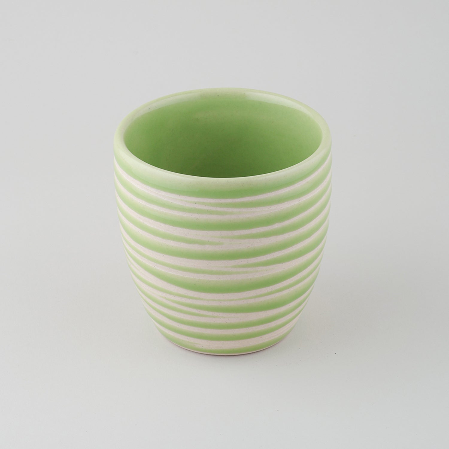 Light Green Striped Ceramic Flower Pot