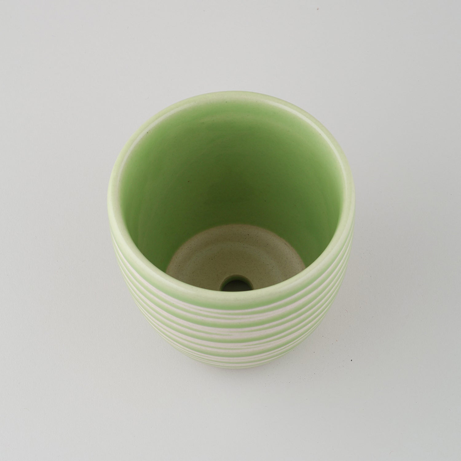 Light Green Striped Ceramic Flower Pot
