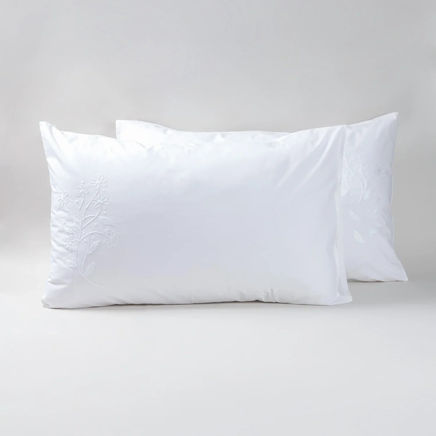 Hand-embroidered Cotton Pillow Covers Set of 2, White