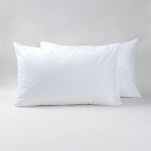 Hand-embroidered Cotton Pillow Covers Set of 2, White - Eyaas