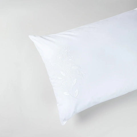 Hand-embroidered Cotton Pillow Covers Set of 2, White - Eyaas