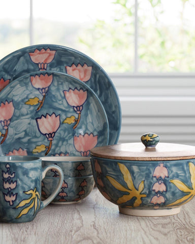 Ceramic Bowl with Lid- 5 Inch, Kalamkari - Eyaas
