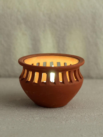 Festive Matka Terracotta Diya Set of 2 – Jali Cuts - Eyaas