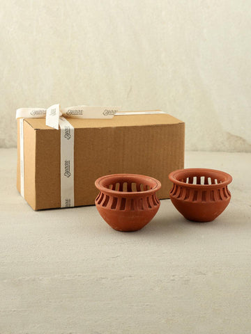 Festive Matka Terracotta Diya Set of 2 – Jali Cuts - Eyaas