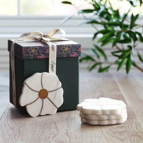 Marble with Brass Inlay Coasters-Set of 4