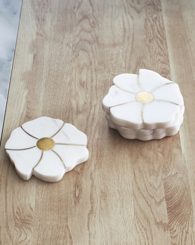 Marble with Brass Inlay Coasters-Set of 4
