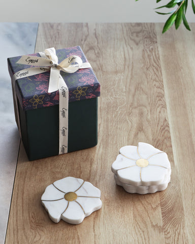 Marble with Brass Inlay Coasters-Set of 4